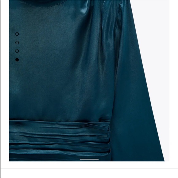 Zara | Satin Effect High Collar Blouse Teal M NWT - Picture 4 of 6